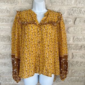 Joie prairie top yellow blouse floral ruffles M